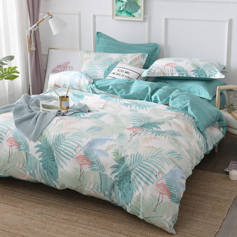 Nordic style cotton three-four-piece set 13372 cotton green plant single and double 1 5 1 8 2 meters bed style spring and summer