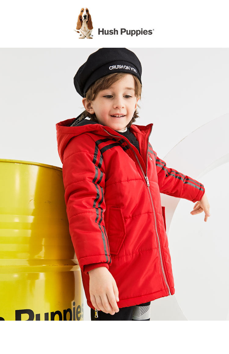 Hush Puppies 暇步士 中长款儿童保暖棉服 聚划算+天猫优惠券折后￥198包邮（￥398-200）男、女童105~170码4色可选