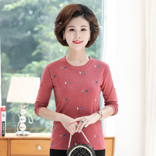 Middle-aged and elderly women's cotton round neck bottoming shirt tops