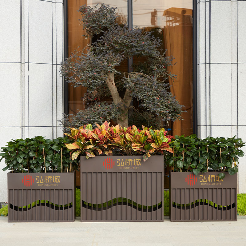 Iron flower box outdoor combination stainless steel flower plaza outside the fence commercial street partition tree box custom flower tank