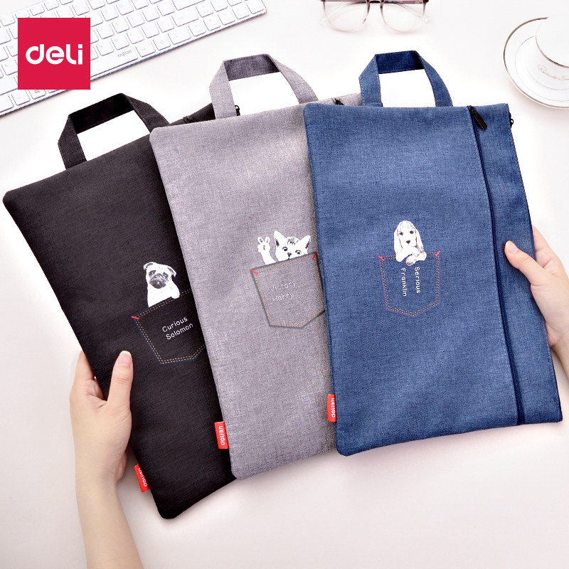 Del a4 file bag canvas make-up class bag student handbag carrying book bag file storage cram bag briefcase female tuition bag male file bag test bag homework bag learning bag zipper bag