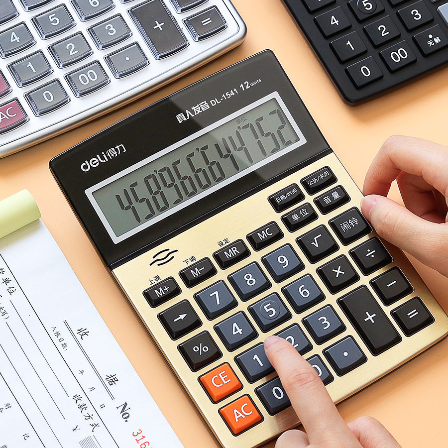 Deli calculator Business type with voice computer Multi-function fashion small large large screen large button Real person pronunciation Solar dual function home office Financial special computer