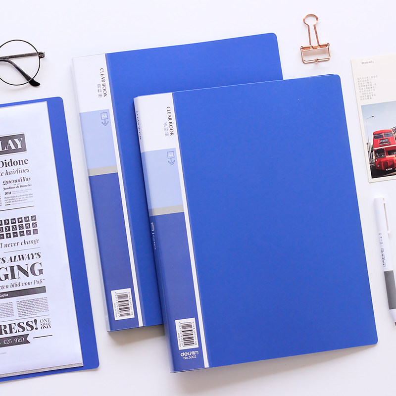 Deli data book 60 pages transparent insert bag Loose-leaf multi-page multi-layer folder Multi-function business work thickened version of the student paper finishing artifact storage volume a4 file box plastic