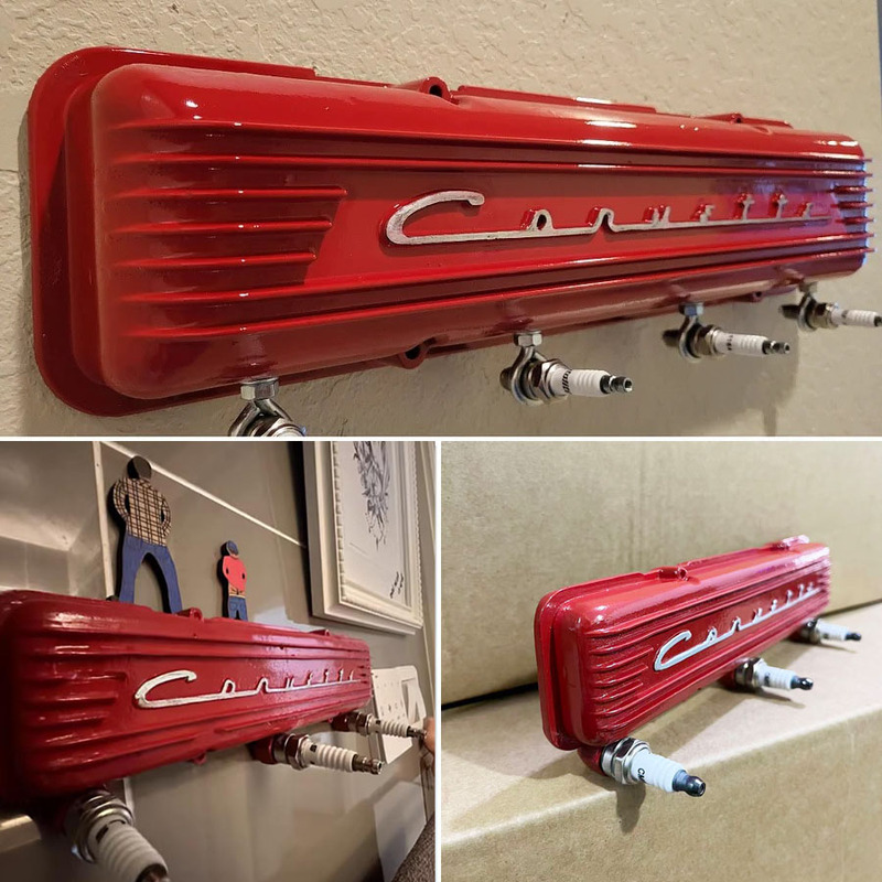 Corvette Script Valve Cover Rack Retro Garage Spark Plug Decorative Rack Key Hook