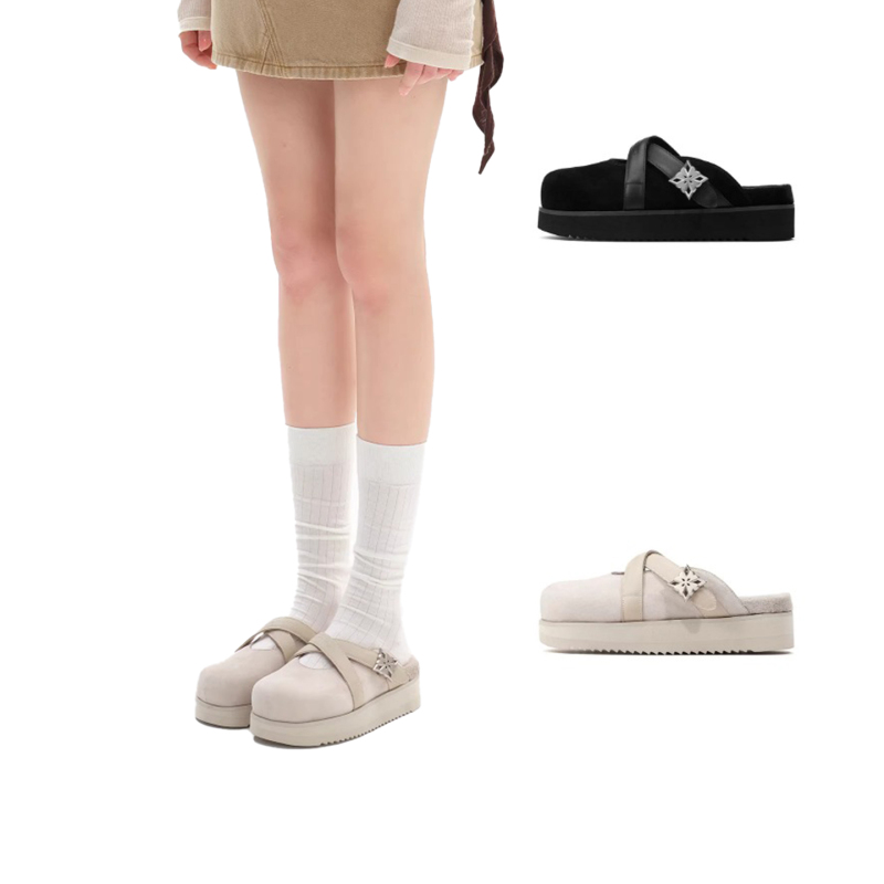 Zhao Lusi's Same Style Trapar Waves Thick-Soled Slip-On Half-Mule Clogs for Women to Wear Outside