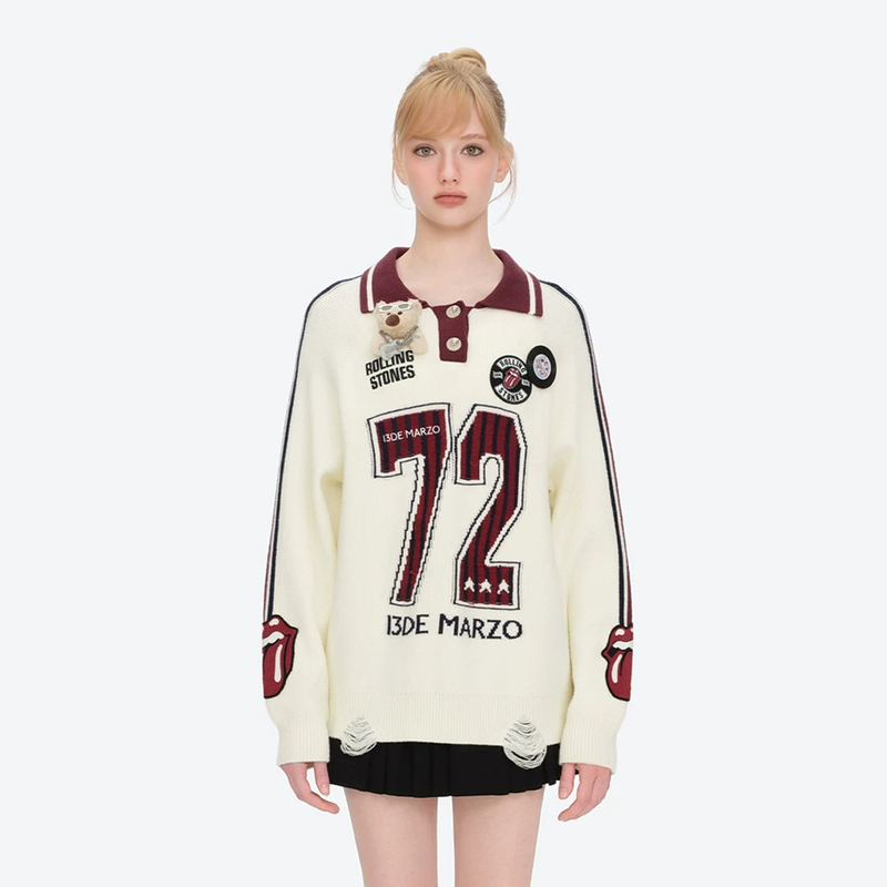 13Demarzo Rolling Stones Co-Branded Series Bear Retro Jacquard Knit Sweater for Women 26 Autumn and Winter New Style 13Demarzo Rolling Stones Co-Branded Series Bear Retro Jacquard Knit Sweater for Women 26 Autumn and Winter New Style