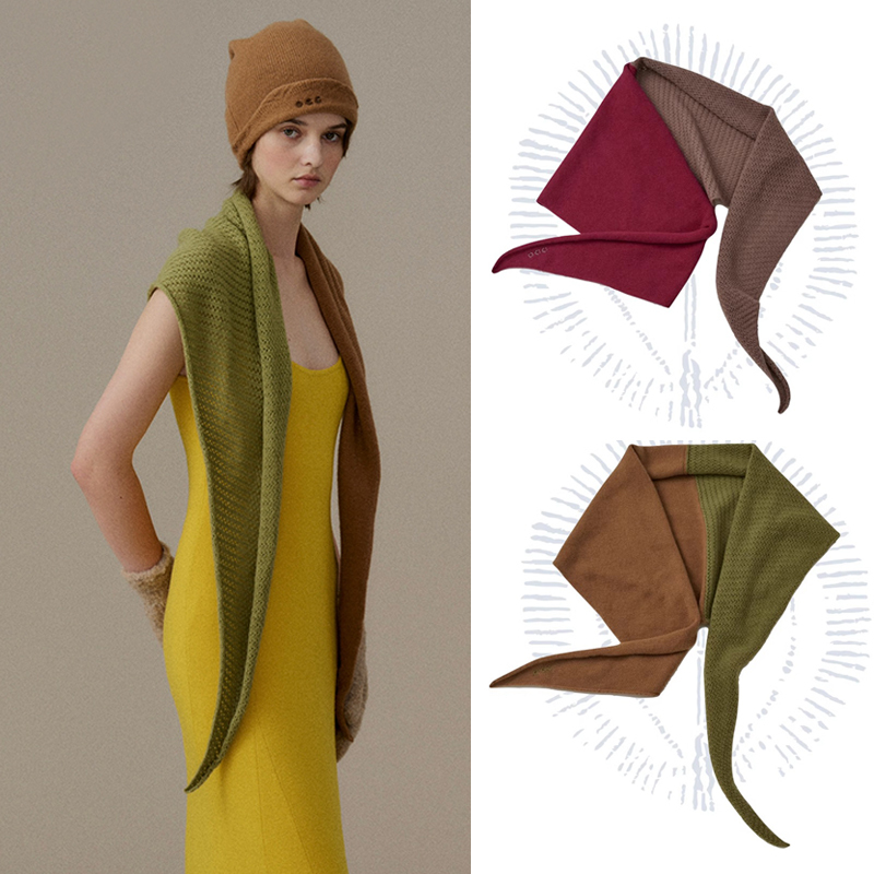 [in Stock] O Cloche Code Wool Double-Layer Triangular Scarf Soft and Cozy Outerwear Scarf Knitted Shawl for Women