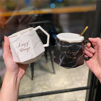 Nordic ins marbled ceramic water Cup cute flower tea juice oatmeal breakfast cup with lid girl powder fairy