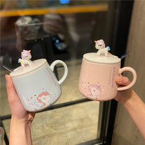 INS girl heart ceramic three-dimensional unicorn Cup shaking sound Net red two dimensional cute mug with lid spoon