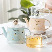 Sweetheart girl series cute cartoon Korean self-use personal pot one Cup ceramic flower tea set combination