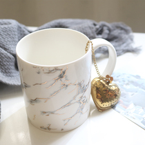 Creative Nordic simple ceramic marble mug pure white breakfast cup with spoon household water cup combination