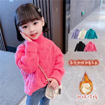 Childrens plush high neck twist sweater winter baby net red fashion knit shirt foreign girl thick sweater