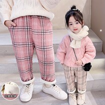 Girls plus velvet plaid pants British style winter casual pants baby girl net red thick pants childrens Korean version of the tide pants
