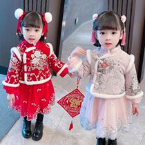 Tang costume girl winter new year dress new year clothes festive baby girl one year old dress little girl Chinese style Hanfu