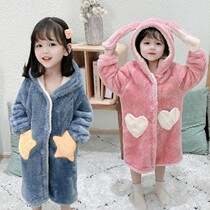 Childrens nightgown Winter baby pajama jacket thick coral fleece bathrobe girl 2021 new flannel home robe