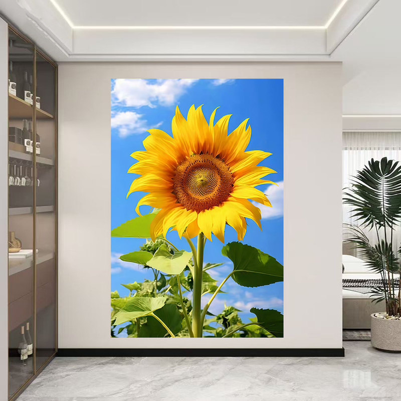 Modern Minimalist Sunflower Floral Living Room Entrance Decorative Painting Fresh and Natural Sunflower Bedroom Corridor Wall Sticker