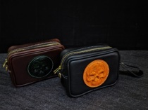 Slowly handmade skull toy storage bag handmade cowhide walnut bracelet bag headphone bag mens cigarette bag wallet