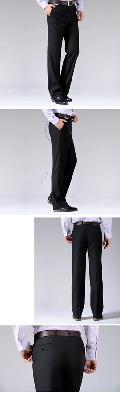 Quần tây nam màu xanh quần yếm nam chính thức mặc quần đen chuyên nghiệp quần xếp li phù hợp với quần kích thước lớn quần tây cho nam béo bụng