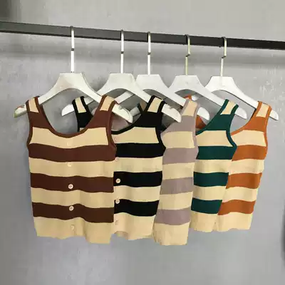 Elastic summer new women's cotton striped vest knitted Sling does not return
