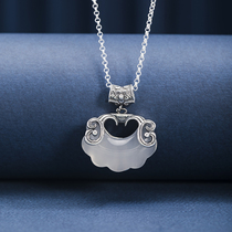(Ping An Ruyi) Pure silver pendant female double fish jade marrow long life lock ancient wind Ruyi lock necklace to send girlfriend gift