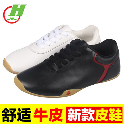 Tai chi shoes soft leather beef tendon sole women thickened leather tai chi training shoes men's kung fu shoes martial arts shoes red cotton