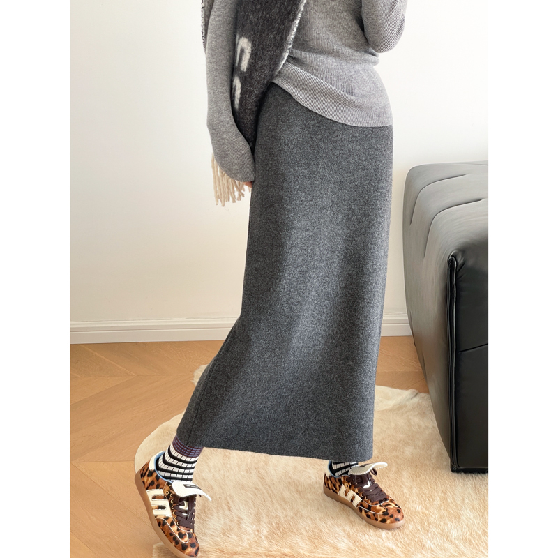 Channel Goods! Autumn and Winter High-End Wool Pencil Skirt for Women, High-Waisted A-Line Draped Straight Long Skirt, One-Step Skirt