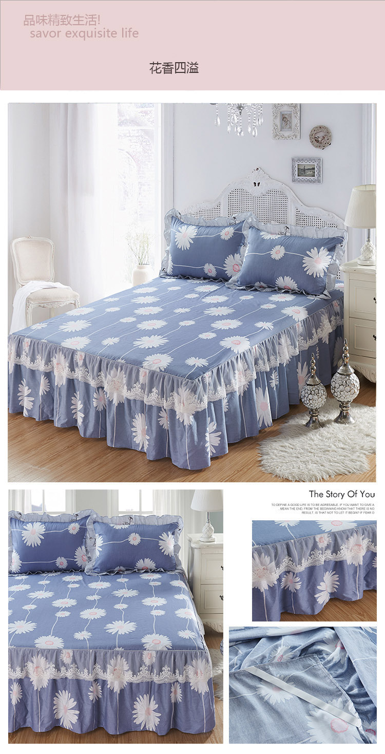 Lacy bông bedspread giường váy màu tím lãng mạn ren tím một mảnh bông ren flounced Hàn Quốc - Váy Petti ga giường viền họa tiết