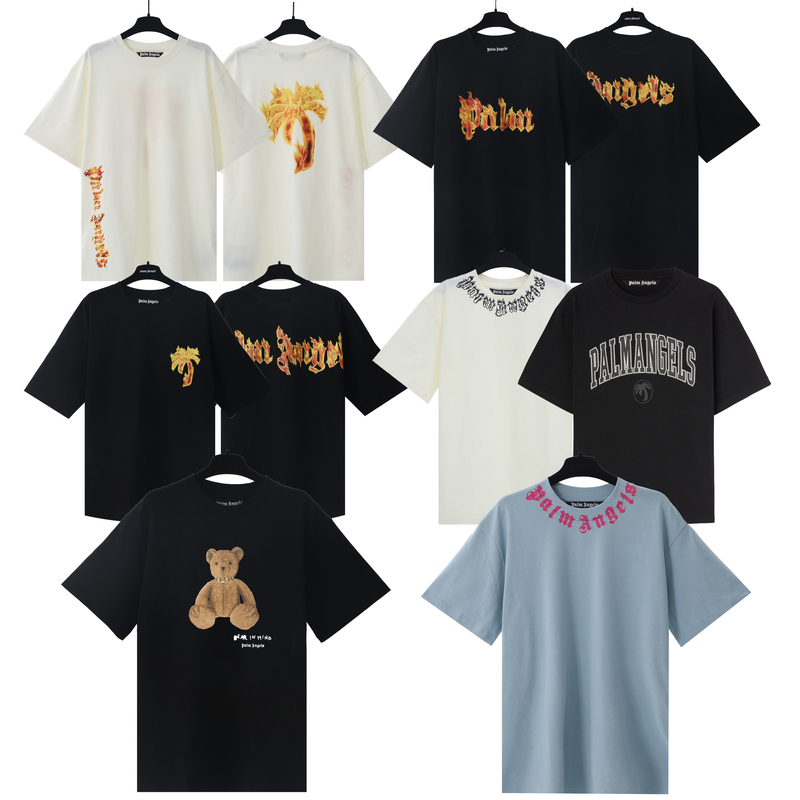 Palm Angels 2025 New Bear Print Round Neck Short-Sleeved T-Shirt for Men and Women Pure Cotton Top for Men