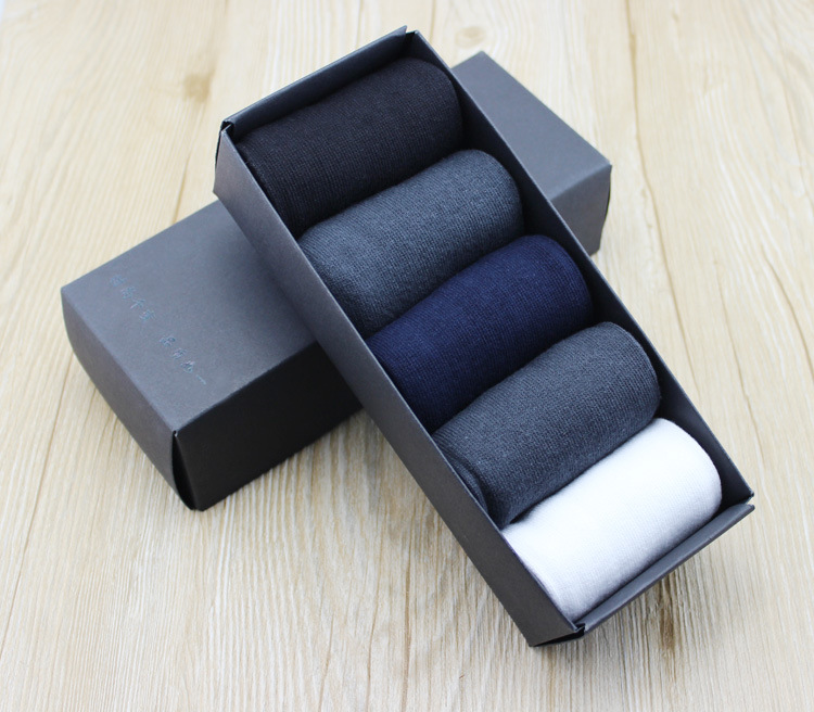 Màu rắn cotton của nam giới vớ ngón tay màu đen và trắng vớ chân 5 đôi hộp quà tặng mồ hôi thấm khử mùi thở vớ chân