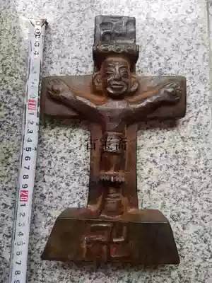 Hongshan Culture meteorite iron black leather jade cross Ancient jade Characteristic town house auspicious old meteorite Tianzhu ancient jade Swastika ornaments