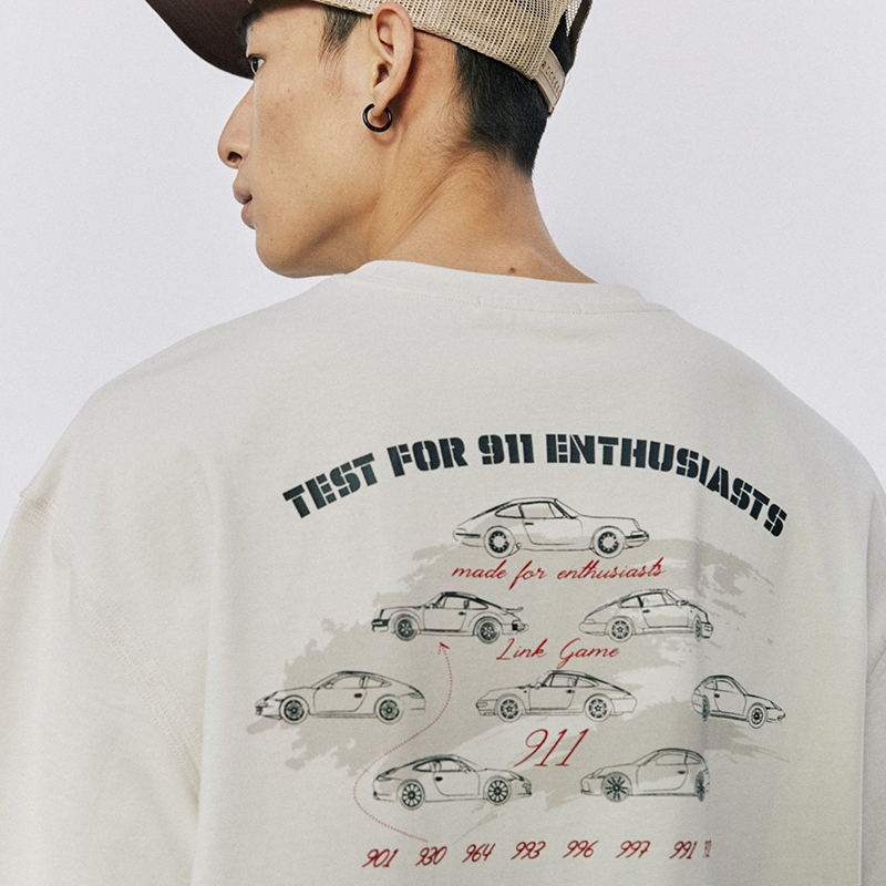 Wow Willpower-Driven Car Culture [Lianliankan] Porsche 911 Themed Wave Print Short-Sleeve T-Shirt for Men