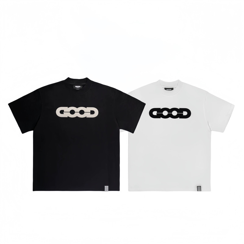 Goodbrand 2025Ss Simple Letter Logo Foam Print Short-Sleeved Fashion T-Shirt, Same Style for Men and Women Couples