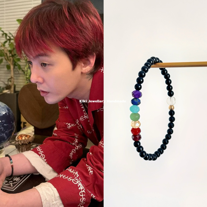 G Kiki Handmade Gd G-Dragon Same Style Natural Crystal Seven-Color Life Stone Black Tourmaline Bracelet
