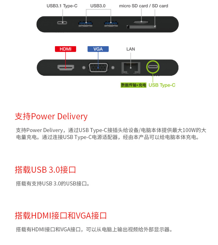 Máy tính ELECOM Nhật Bản Bộ chuyển đổi Type-C USB3.1 dòng PD sạc mở rộng máy tính xách tay Apple - USB Aaccessories quạt đeo cổ mini