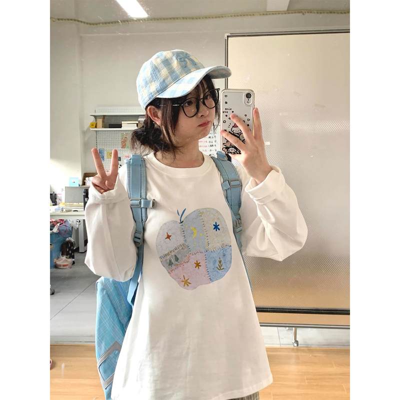 Pure Cotton American-Style White Long-Sleeve T-Shirt for Women, Loose Fit, Suitable for Autumn, Can Be Worn Alone or as an Inner Layer, for Petite Sizes Pure Cotton American-Style White Long-Sleeve T-Shirt for Women, Loose Fit, Suitable for Autumn, Can Be Worn Alone or as an Inner Layer, for Petite Sizes