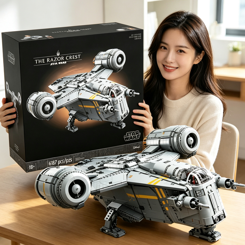 Star Wars Razor Crest Spaceship Adult High-Difficulty Giant Assembly Toy for Boys Compatible with Lego