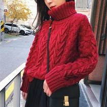 2021 autumn and winter New turtleneck sweater knitted jacket Korean pullover loose lazy wind thickened Joker temperament female