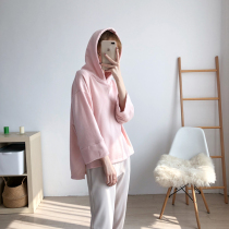 2021 new fashion early autumn sweater women loose front short back long hooded jacket spring and autumn thin section three-point sleeve top