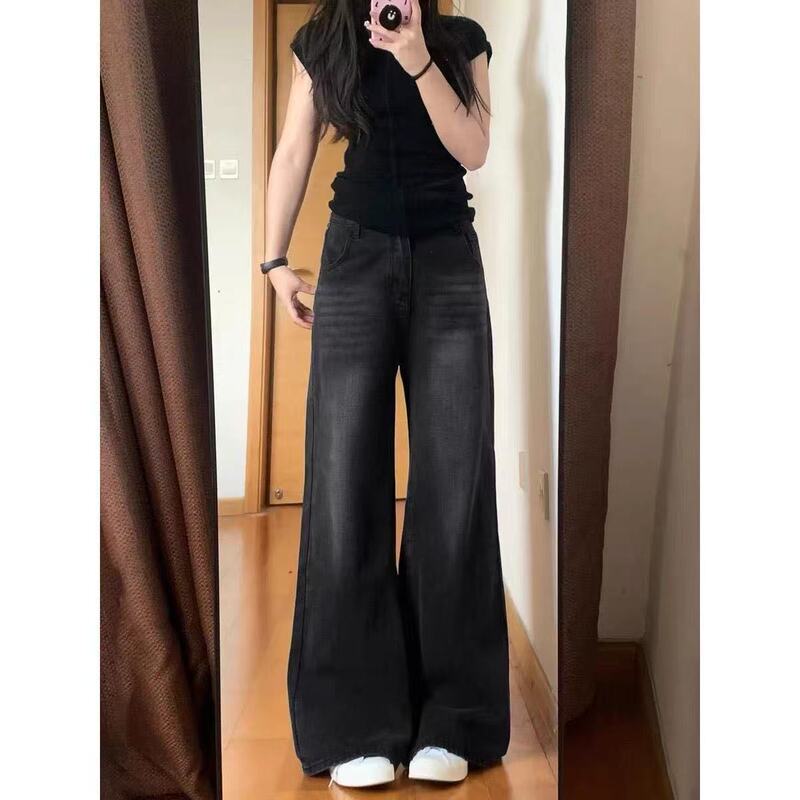 American-Style Black Wide-Leg Jeans for Women, 2026 Summer New High-Waisted Loose Fit, Slimming for Pear-Shaped Body, Straight-Leg Pants, Trendy