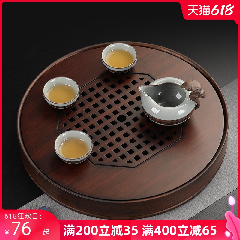 Divine bamboo dry tea tray household draining round tea table large water storage tea sea small simple kung fu tea set