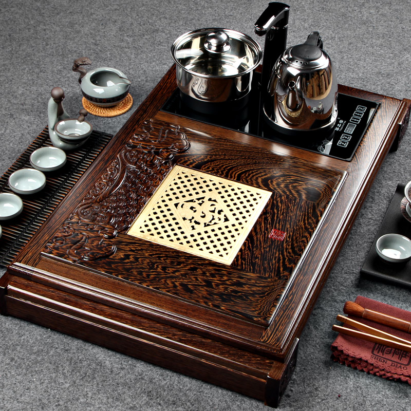 God-Carved Chicken Wings Wood Solid Wood Tea Tray Home Utilita Tea With Four Combined One Tea Sea Suit Fully Automatic Induction Cookout Tea Table