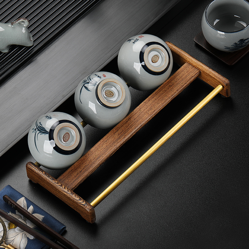 Ebony teacup storage rack single-layer solid wood drying cup rack tea set drainage shelf tray kung fu tea ceremony spare parts