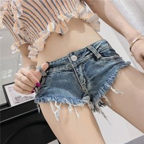 Korean spring and summer new net red wild ultra-low waist hips tattered raw edge sexy triangle denim shorts hot pants women