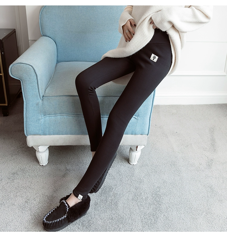 Bà bầu quần legging mùa đông mang thai 2018 mùa thu đông mới cộng với quần nhung dày nâng bụng cho bà bầu quần dài quần đùi bầu