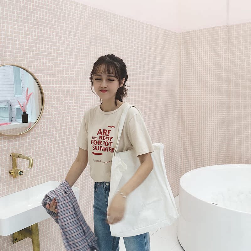 孙啦啦自制韩版圆领字母短袖印花T恤女时尚百搭宽松学生chic上衣