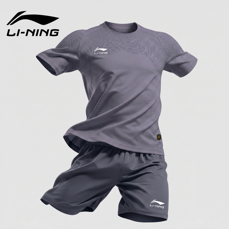 Li Ning Sports Suit Men's Quick-Drying T-Shirt Summer Short-Sleeved Shorts Running Fitness Basketball Badminton Football Uniform