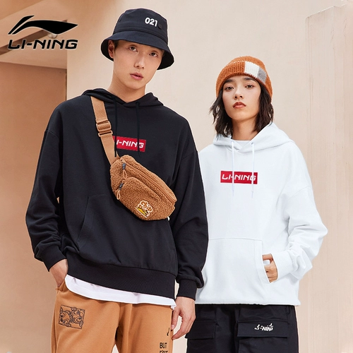 Li Ning, утепленная толстовка с капюшоном, спортивная куртка для влюбленных, демисезонный лонгслив, свободный крой