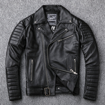 New mens leather leather slim-fit short section first layer cowhide Harley riding motorcycle clothing leather jacket jacket tide