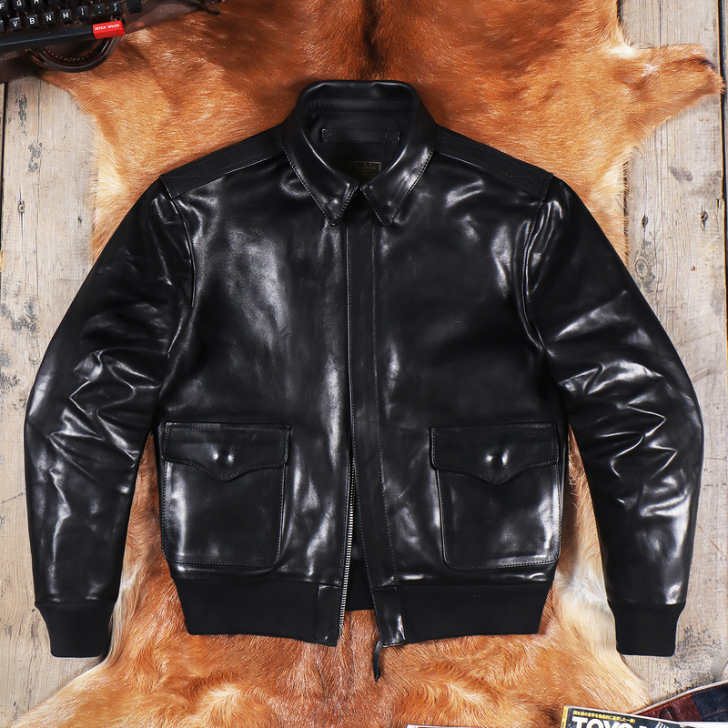 A2 Flight Suit Jacket 1.4mm Belgian Vegetable-Tanned Horse Leather Vintage Men's Leather Jacket with Lapel