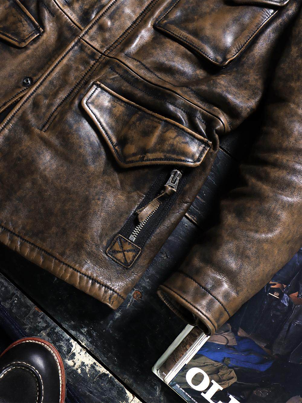 American Retro Cowhide Jacket Mid-length Hunting Suit Men Genuine